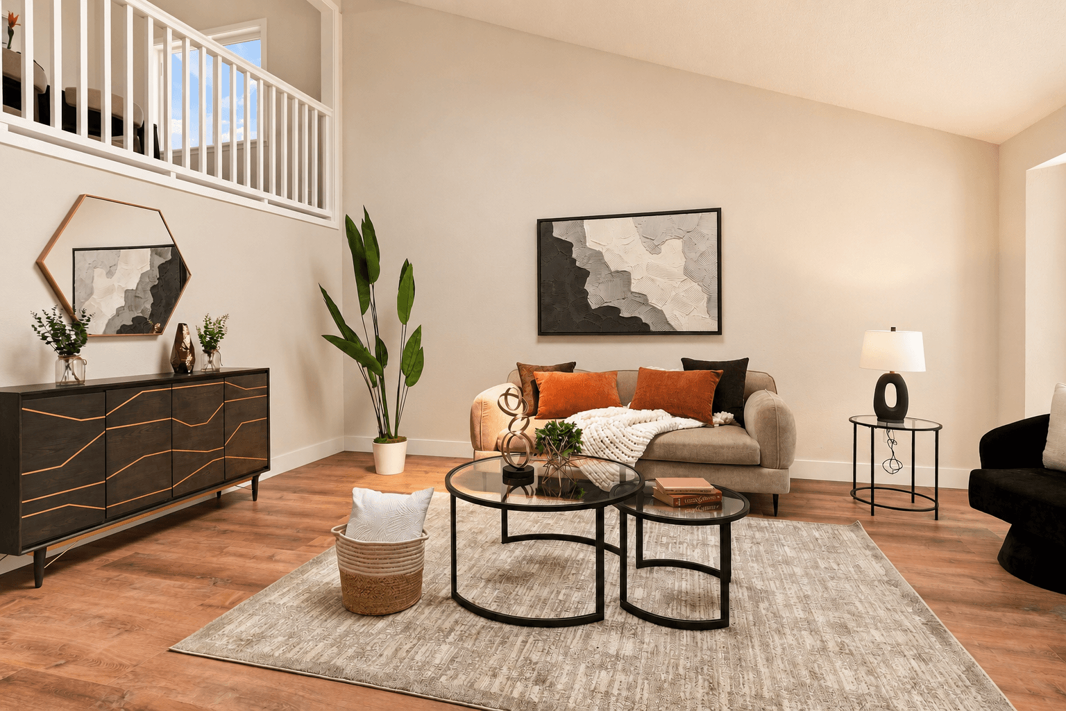 Bright renovated Vallejo living room with a stone fireplace